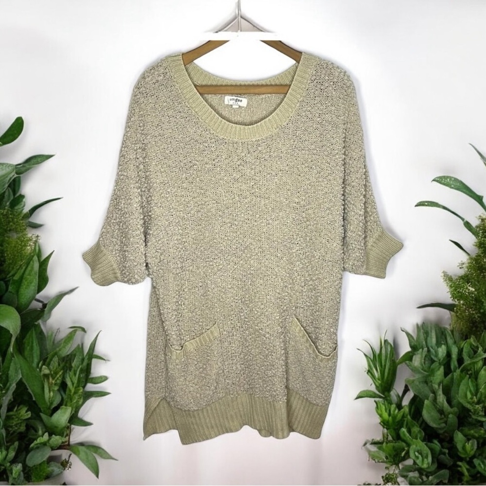 UMGEE Boucle Neutral Tan Ribbed Knit Cozy Boho Sweater Dress Tunic